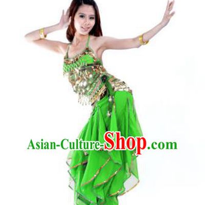 Indian Traditional Belly Dance Costume Asian India Oriental Dance Green Clothing for Women
