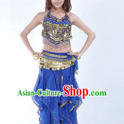 Indian Traditional Belly Dance Costume Asian India Oriental Dance Deep Blue Clothing for Women