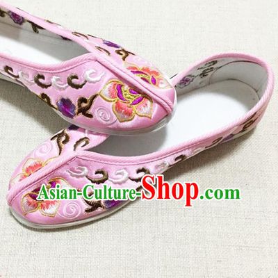Asian Chinese Shoes Wedding Shoes Princess Shoes, Traditional China Handmade Hanfu Pink Embroidered Shoes