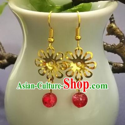 Chinese Handmade Classical Jewelry Accessories Earrings Ancient Palace Lady Red Bead Tassel Eardrop for Women