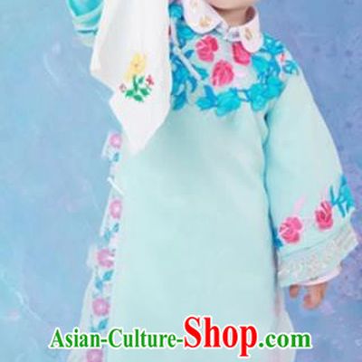 Traditional Chinese Qing Dynasty Princess Manchu Nobility Lady Costume and Headwear for Kids