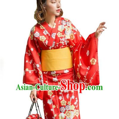Asian Japanese Traditional Costumes Japan Kimono Red Wedding Clothing for Women