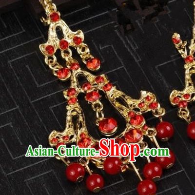 Chinese Handmade Classical Red Crystal Earrings Accessories Ancient Princess Eardrop for Women