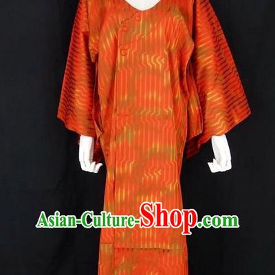 Asian Japanese Traditional Costumes Japan Kimono Orange Bathrobe Clothing for Women