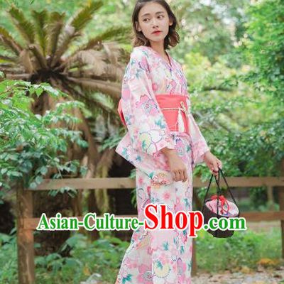Asian Japanese Traditional Costumes Japan Kimono Yukata Printing Dress Clothing for Women