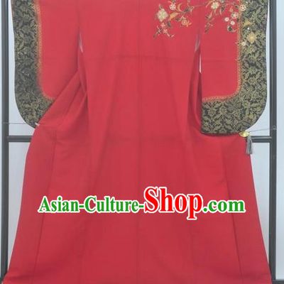 Asian Japanese Traditional Costumes Japan Furisode Kimono Yukata Red Dress Clothing for Women