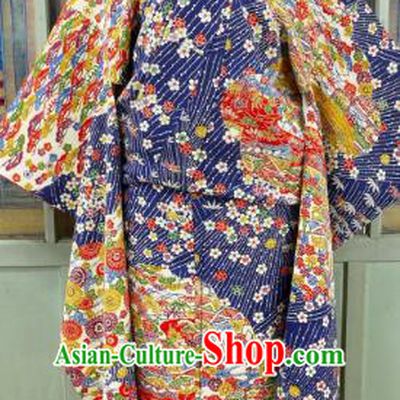 Asian Japanese Traditional Costumes Japan Furisode Kimono Yukata Printing Dress Clothing for Women