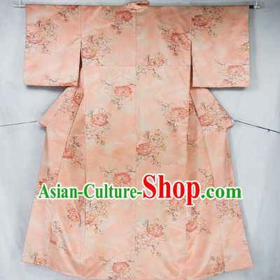 Asian Japanese Traditional Costumes Japan Furisode Kimono Yukata Printing Pink Dress Clothing for Women