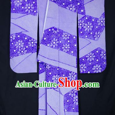 Asian Japanese Traditional Costumes Japan Furisode Kimono Yukata Printing Purple Dress Clothing for Women