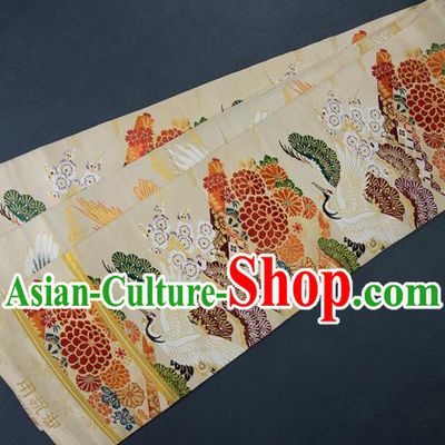 Asian Japanese Traditional Japan Kimono Belts Embroidered Crane Brocade Waistband for Women