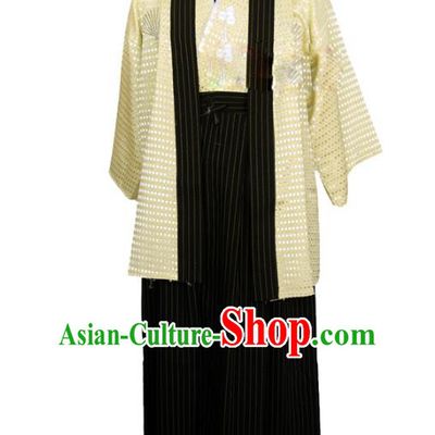 Asian Japanese Traditional Costumes Japan Kimono Yellow Yukata Clothing for Men