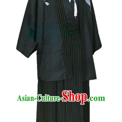 Asian Japanese Traditional Costumes Japan Kimono Black Yukata Clothing for Men
