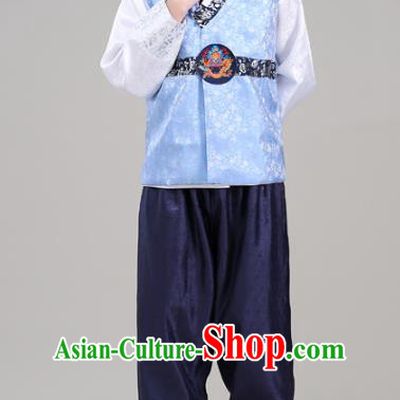 Asian Korean Court Dance Blue Costumes Traditional Korean Hanbok Wedding Bridegroom Clothing for Men