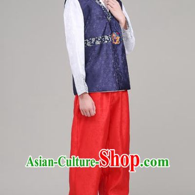 Asian Korean Court Dance Navy Costumes Traditional Korean Hanbok Wedding Bridegroom Clothing for Men