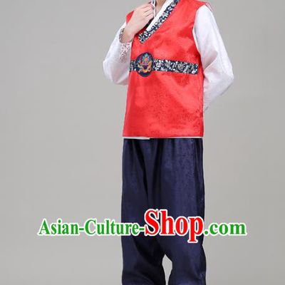 Asian Korean Court Dance Red Costumes Traditional Korean Hanbok Wedding Bridegroom Clothing for Men