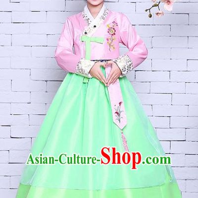 Asian Korean Dance Costumes Traditional Korean Children Hanbok Clothing Pink Blouse and Green Dress for Kids