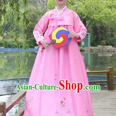 Asian Korean Court Costumes Traditional Korean Bride Hanbok Clothing Pink Blouse and Dress for Women