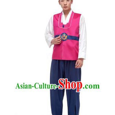 Asian Korean Palace Costumes Traditional Korean Bridegroom Rosy Hanbok Clothing for Men