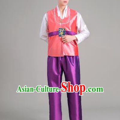 Asian Korean Palace Costumes Traditional Korean Bridegroom Pink Hanbok Clothing for Men