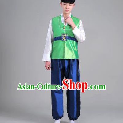 Asian Korean Palace Costumes Traditional Korean Bridegroom Green Hanbok Clothing for Men