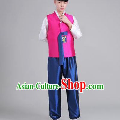 Asian Korean Palace Costumes Traditional Korean Bridegroom Rosy Hanbok Clothing for Men