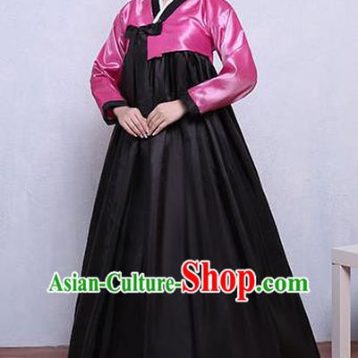 Asian Korean Dance Costumes Traditional Korean Hanbok Clothing Pink Blouse and Black Dress for Women