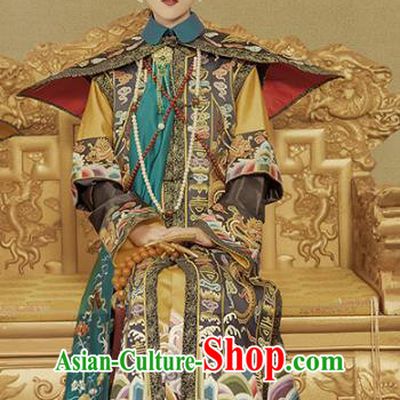 Chinese Traditional Qing Dynasty Empress Costume, Ancient Manchu Palace Queen Embroidered Clothing for Women