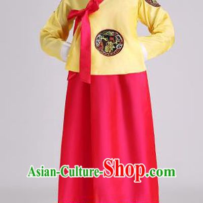 Asian Korean Palace Costumes Traditional Korean Bride Hanbok Clothing Yellow Blouse and Red Dress for Women