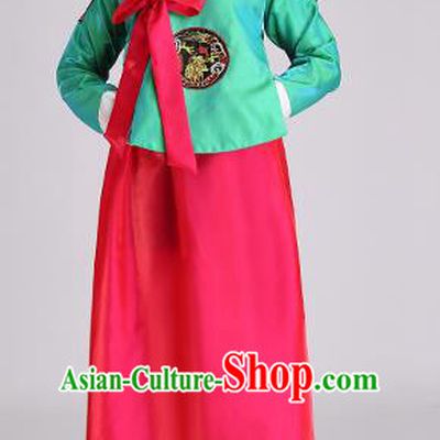 Asian Korean Palace Costumes Traditional Korean Bride Hanbok Clothing Green Blouse and Red Dress for Women