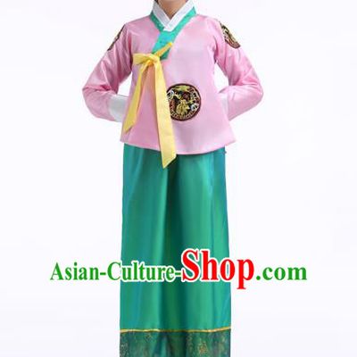 Asian Korean Palace Costumes Traditional Korean Bride Hanbok Clothing Pink Blouse and Green Dress for Women