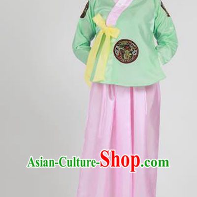 Asian Korean Palace Costumes Traditional Korean Bride Hanbok Clothing Green Blouse and Pink Dress for Women