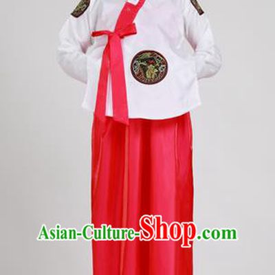 Asian Korean Palace Costumes Traditional Korean Bride Hanbok Clothing White Blouse and Red Dress for Women
