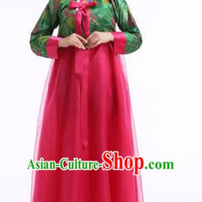Asian Korean Palace Costumes Traditional Korean Bride Hanbok Clothing Green Blouse and Rosy Veil Dress for Women