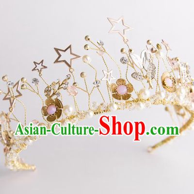 Handmade Classical Wedding Hair Accessories Bride Baroque Pearls Royal Crown Hair Clasp for Women