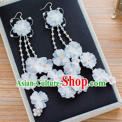 Handmade Classical Wedding Accessories Bride Silk Flowers Tassel Earrings for Women