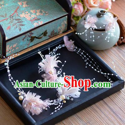 Handmade Classical Wedding Hair Accessories Bride Pink Feather Hair Clasp Headband for Women