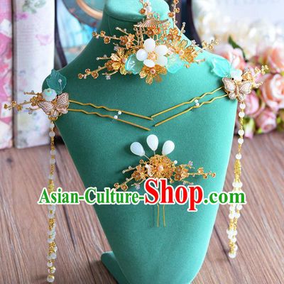 Chinese Handmade Classical Wedding Hair Accessories Ancient Tassel Hairpins Step Shake for Women