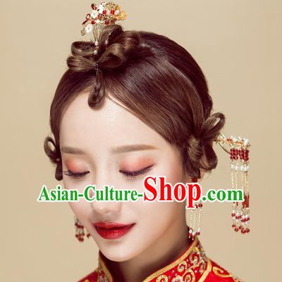 Chinese Handmade Classical Wedding Hair Accessories Ancient Xiuhe Suits Step Shake Hairpins for Women