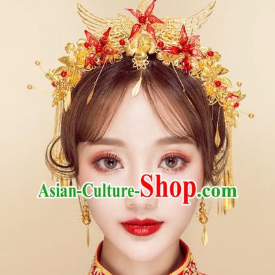 Chinese Handmade Classical Wedding Hair Accessories Ancient Phoenix Coronet Hairpins Headdress for Women