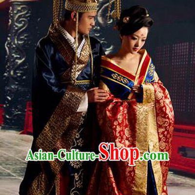 Traditional Chinese Ancient Imperial Emperor and Empress Embroidered Costume Complete Set