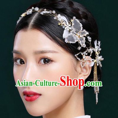 Handmade Classical Wedding Hair Accessories Bride Feather Crystal Hair Stick Tassel Headband for Women