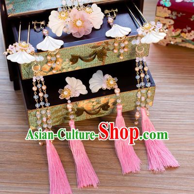 Chinese Handmade Classical Wedding Hair Accessories Ancient Tassel Hairpins Shell Hair Comb for Women