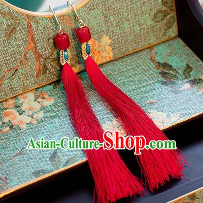 Handmade Classical Wedding Accessories Bride Ear Pendant Red Tassel Earrings for Women