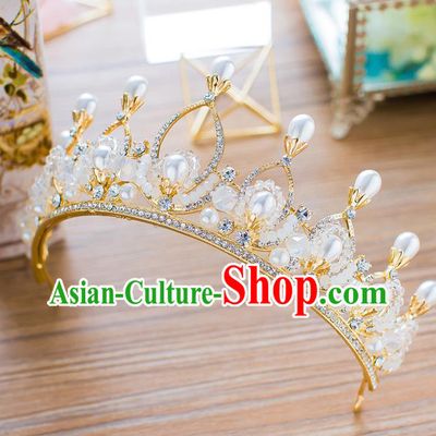 Handmade Classical Wedding Hair Accessories Bride Baroque Pearls Crystal Royal Crown Hair Clasp for Women