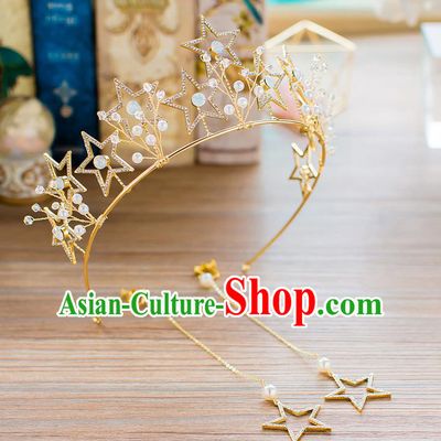 Handmade Classical Wedding Hair Accessories Bride Baroque Crystal Stars Royal Crown Hair Clasp for Women