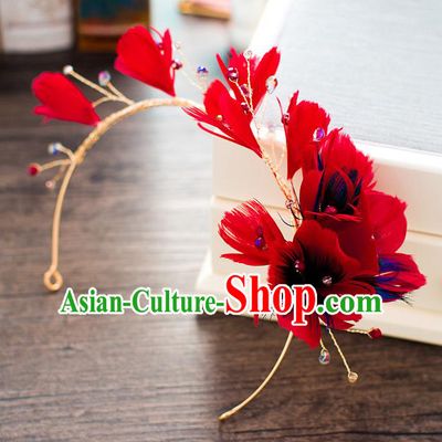 Handmade Classical Wedding Hair Accessories Bride Headwear Red Feather Hair Clasp for Women