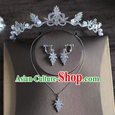 Handmade Classical Hair Accessories Bride Baroque Crystal Royal Crown and Necklace Earrings for Women