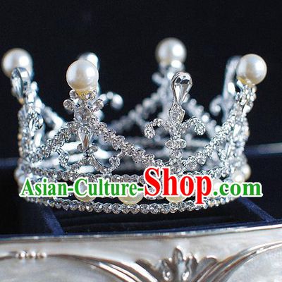Handmade Classical Hair Accessories Bride Baroque Crystal Round Royal Crown Coronet for Women