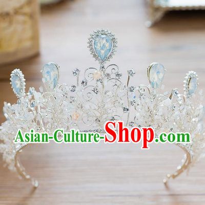 Handmade Classical Hair Accessories Baroque Crystal Royal Crown Princess Opal Coronet for Women