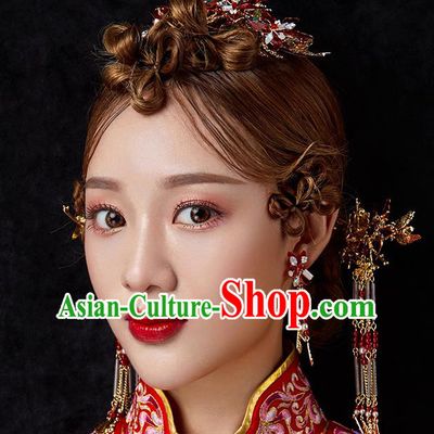 Chinese Handmade Classical Hair Accessories Ancient Bride Wedding Tassel Step Shake Hairpins Complete Set for Women